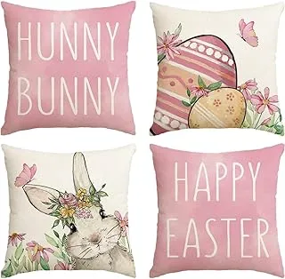 4 pcs Fundas de Almohada de Pascua conejitos, 18 x 18 pulgadas