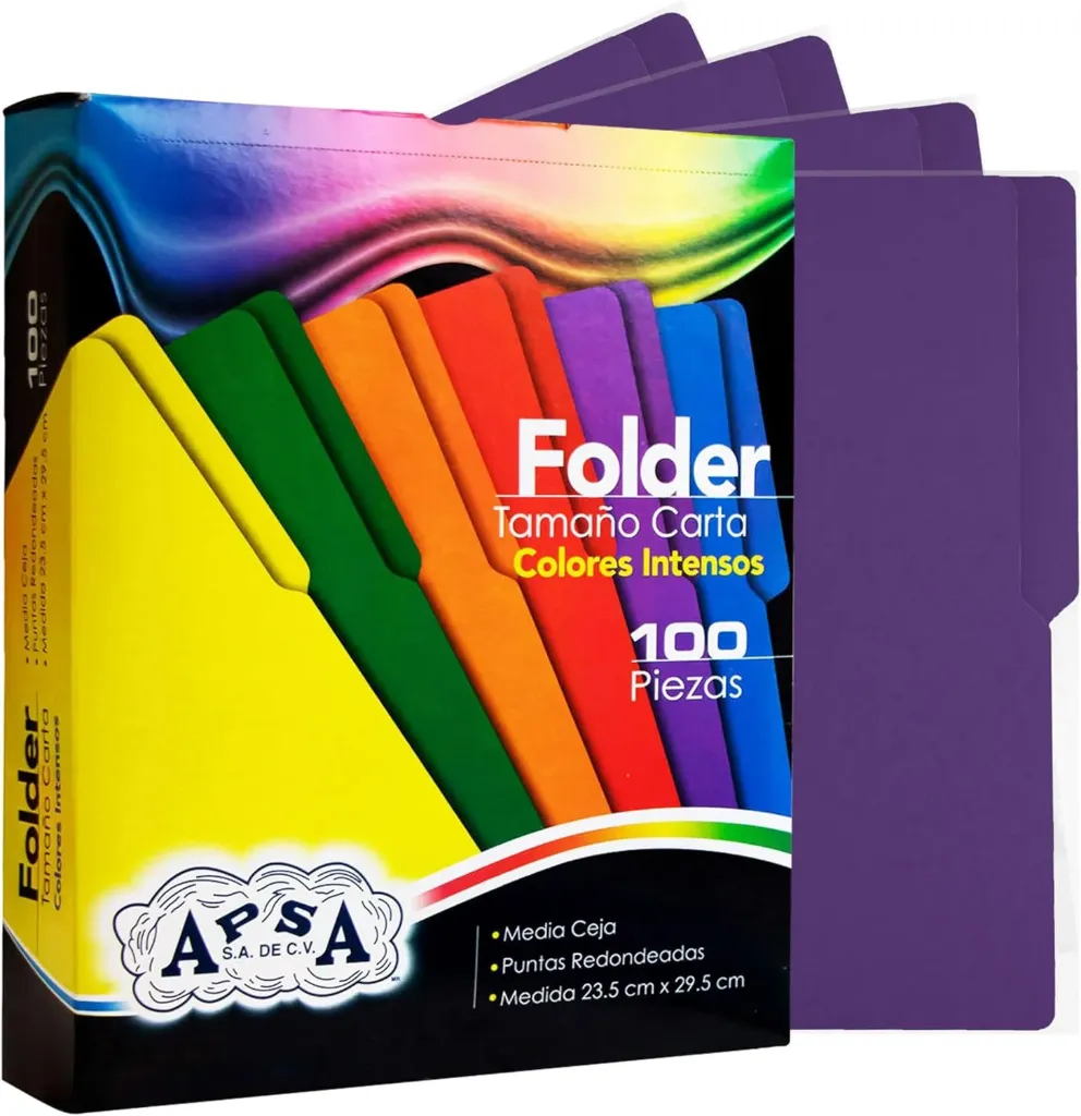 APSA  Folder Tamaño Carta Colores Intensos Biodegradable  Paquete 100 Piezas color morado