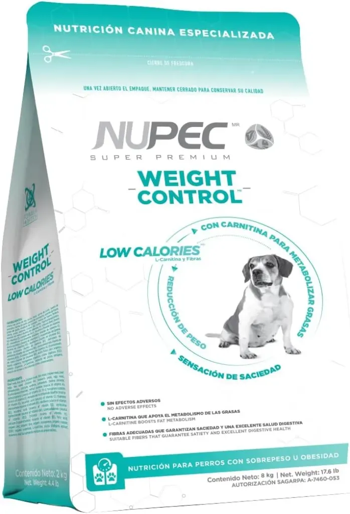 Nupec alimento para Perros, Weight Control, nutrición para Perros con sobrepeso u obesidad, presentación de 8 kg.