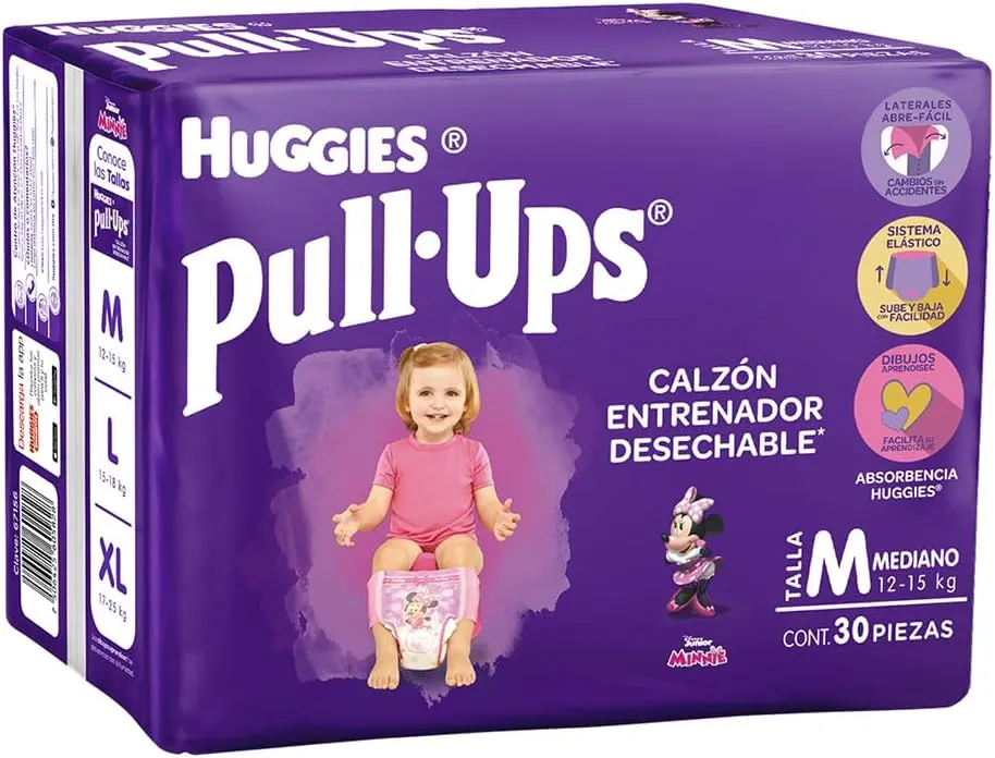Huggies Pull-Ups Calzoncitos Entrenadores, Talla Mediana Niña, Paquete con 30Piezas