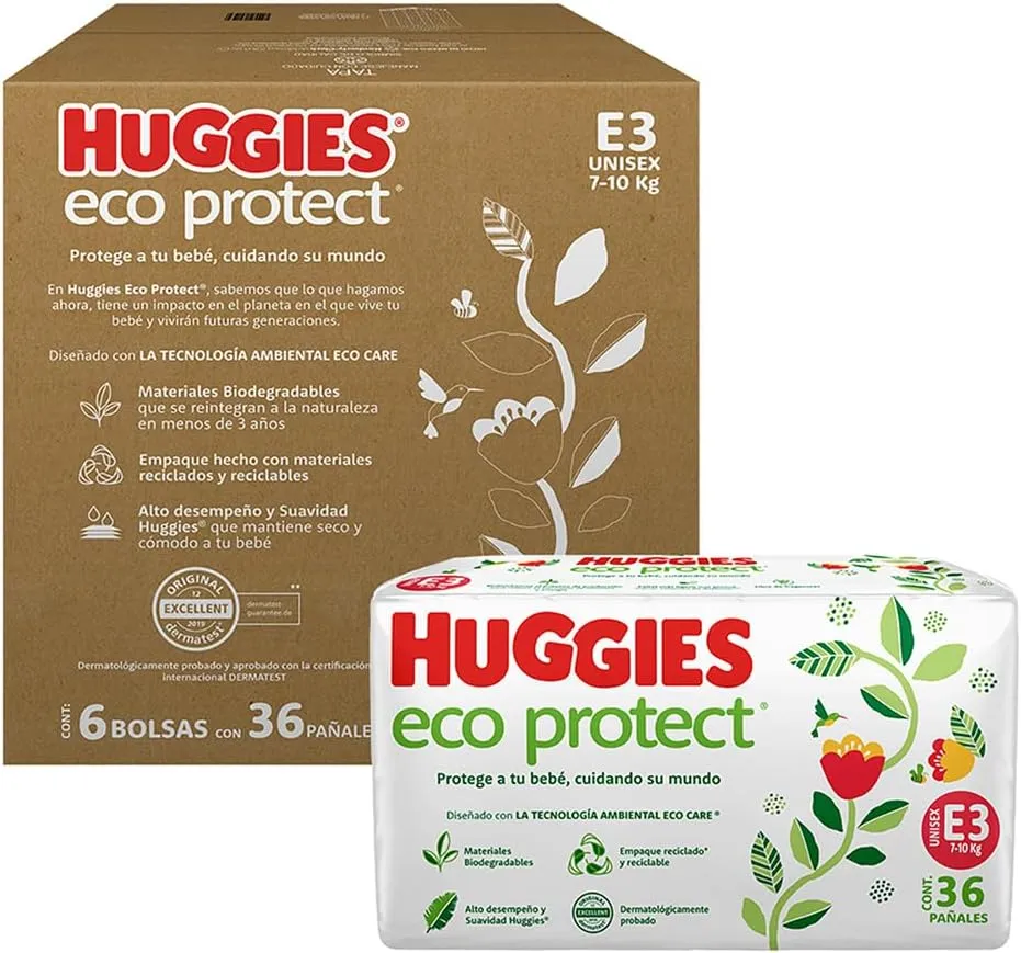 Huggies Eco Protect Pañal Desechable para bebé, Unisex, Etapa 3, Caja con 216 Pañales Desechables