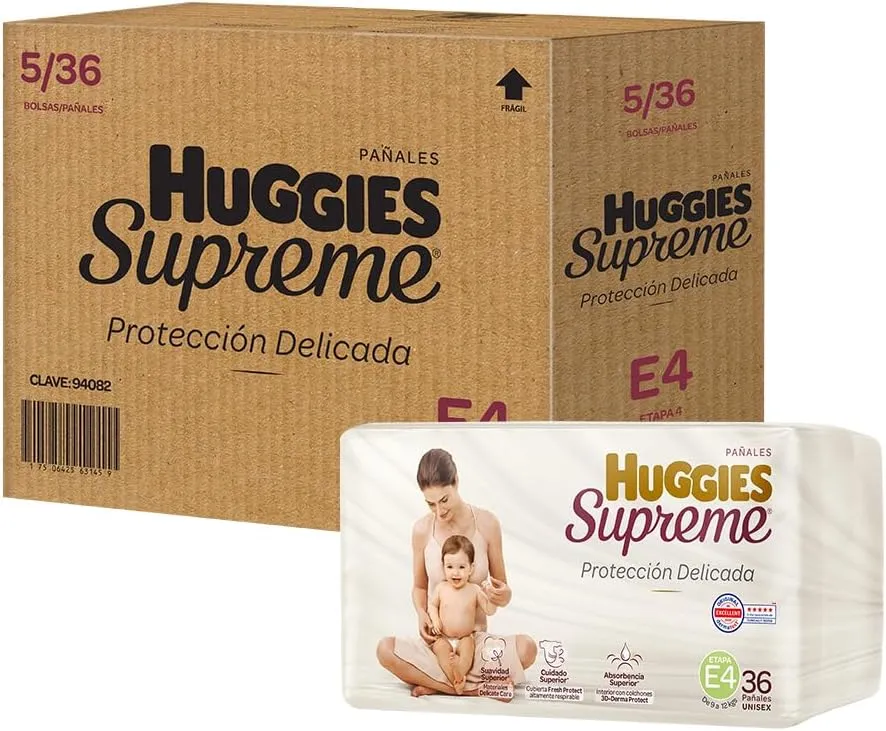 Pañal Huggies Supreme, unisex con 36 pzs, etapa 4
