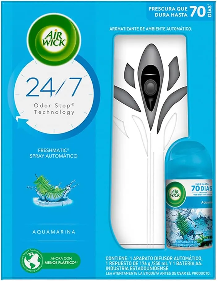Air Wick® Freshmatic® Aparato Aromatizante De Ambiente Automático, Aroma Acquamarina, y Repuesto de 250 ml
