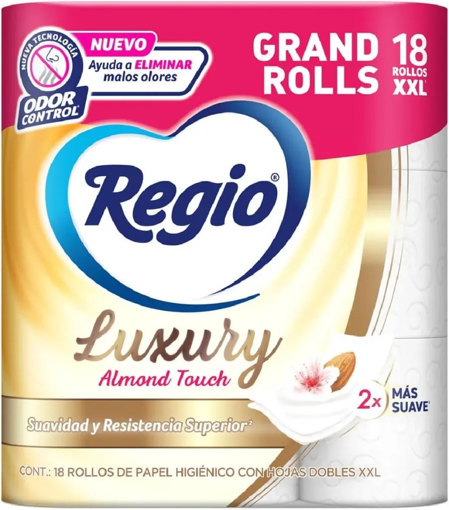 Regio Luxury Almond Touch - Papel Higiénico, Hojas Dobles, 18 Rollos