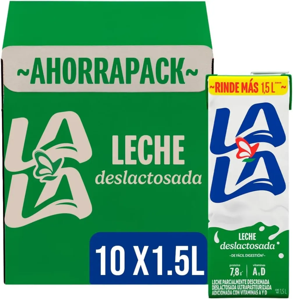 Lala Leche Deslactosada Parcialmente Descremada Ultrapasteurizada Adicionada con Vitaminas A y D - 1 Pack x 10 Piezas de 1.5 Litros c/u