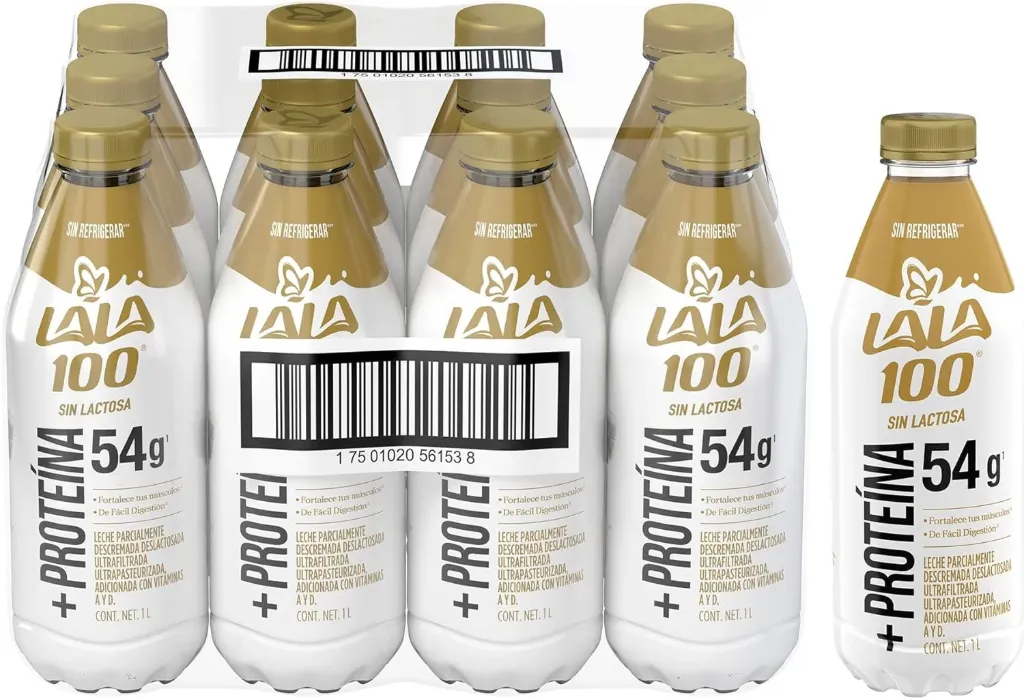 Lala 100 Leche más Proteína Sin Lactosa Parcialmente Descremada Ultrapasteurizada Reducida en Grasa con Proteína sin Refrigerar, Contenido: 1 Paquete con 12 Piezas de 1 litro c/u