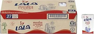 Media crema Lala: Crema hecha leche 100% pura de vaca. Ultrapasteurizada semi líquida. Presentación de 27 piezas de 250 ml cada una