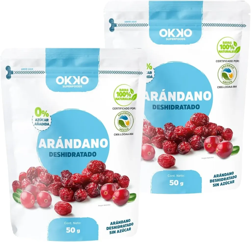 OKKO Arándano Deshidratado Orgánico Sin Azúcar, 50 g (2 Pack)