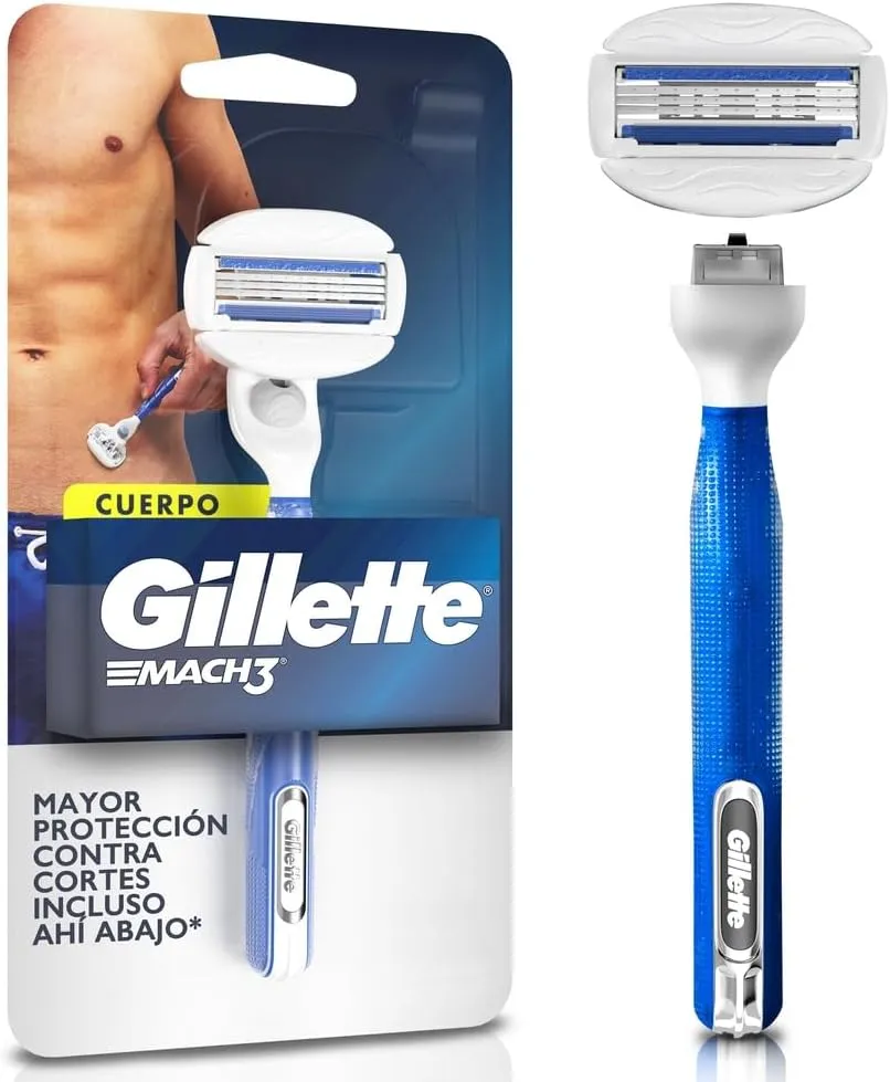 GILLETTE Mach3 Cuerpo, Rastrillo para Afeitar Reutilizable, 1 Mango + 1 Cartucho con Barras de Gel Humectantes