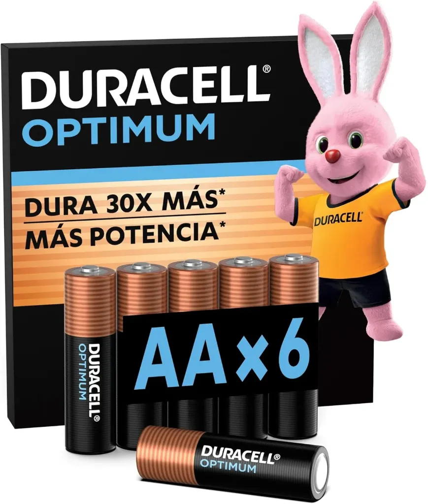 Pilas Alcalinas AA Duracell Optimum, Baterías de Alto Rendimiento 1.5V, Paquete de 6 Pilas