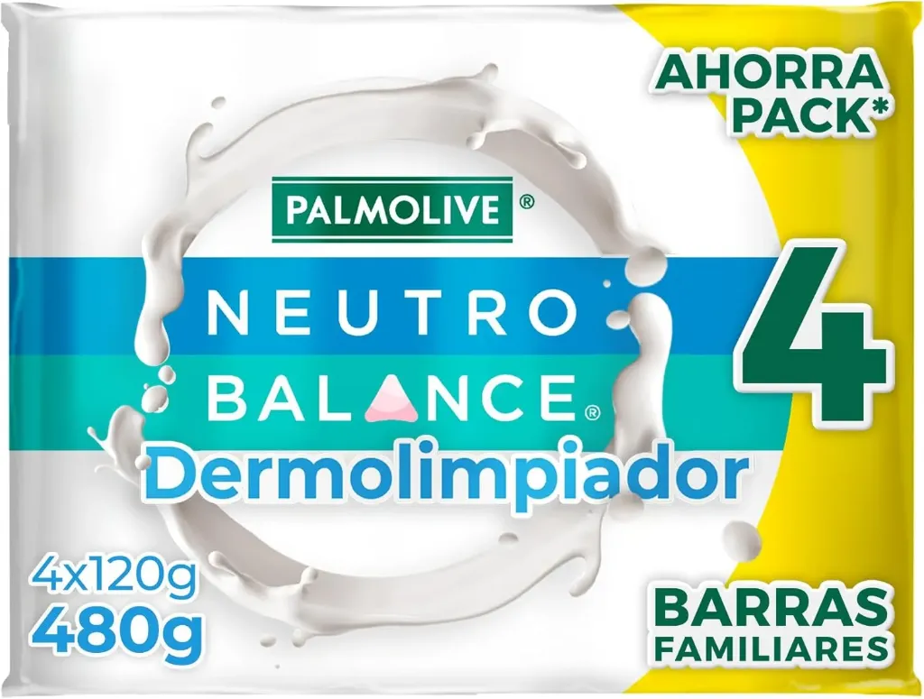 2 paquetes de Palmolive Neutro Balance Jabón de Baño Dermolimpiador en Barra 4 pzas x 120 g