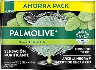 Palmolive Naturals Jabón de Baño Arcilla Negra y Aceite de Eucalipto en Barra 4 x 120 g