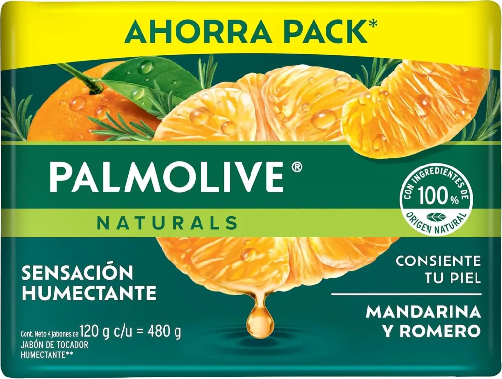 Palmolive Naturals Jabón de Baño Mandarina y Romero en Barra 4 x 120 g.