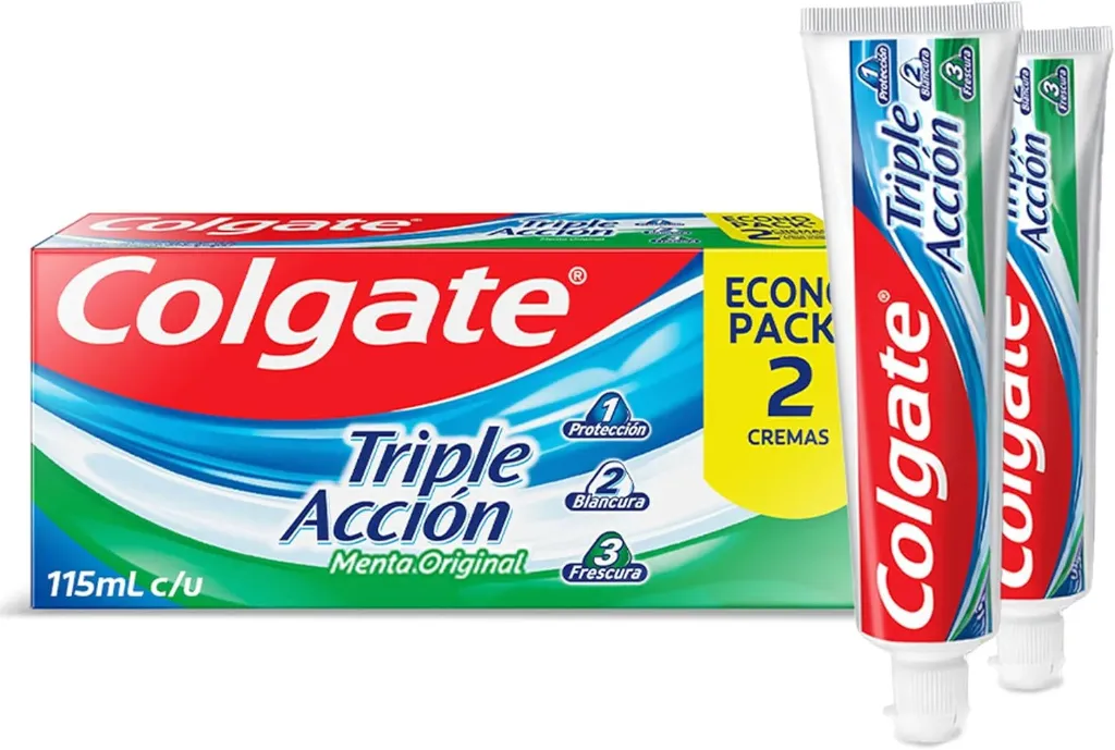 2 paquetes de Colgate Pasta Dental Triple Acción Menta Original 2 x 115 ml