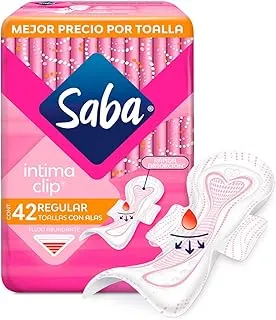 Saba Intima Clip; Toalla Femeninas para Flujo Abundante, Centro de Rápida Absorción; 42 Toallas