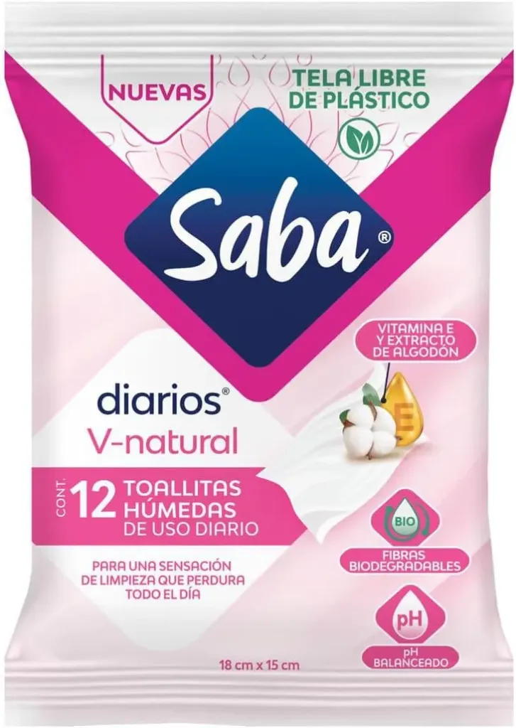 4 paquetes de Saba Toallitas Húmedas V-Natural para uso íntimo, 12 piezas